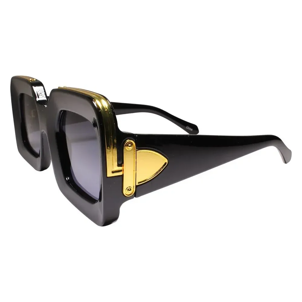Black and Gold Chunky Rap Shades Bold and Thick Frame Hip Hop Sunglasses